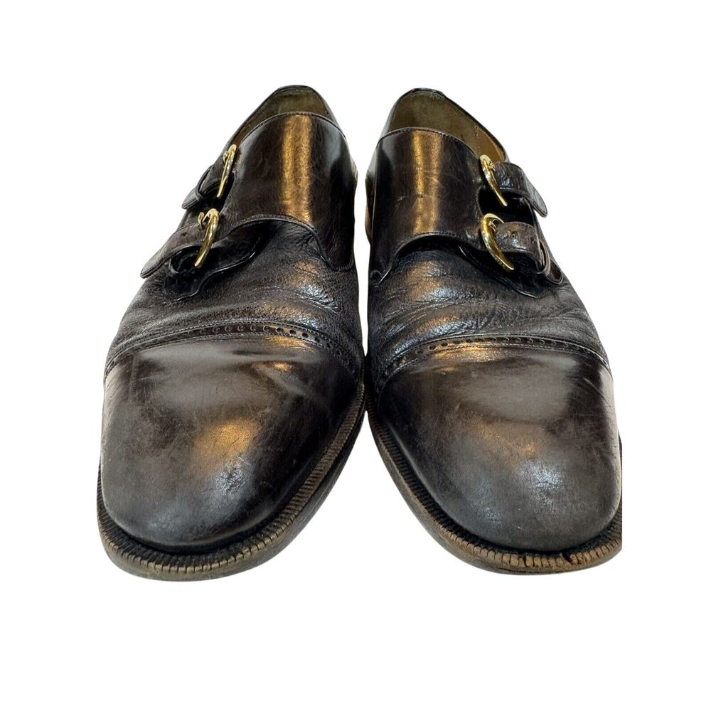 11 Mezlan Portofino Black Leather Monk Strap Buckle Dress Shoes Vintage